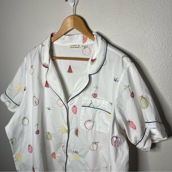 Printfresh Embroidered Fruit Short Sleeve Button Down & Shorts Pajama Set - Picture 5 of 16